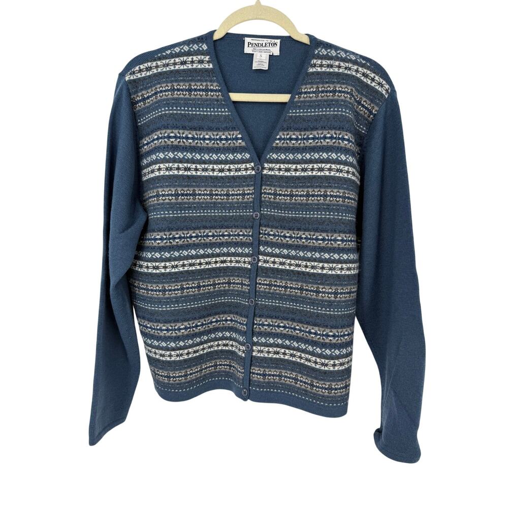 Vintage Pendleton 100% Merino Wool Fair Isle Cardigan Sweater Women L Nordic